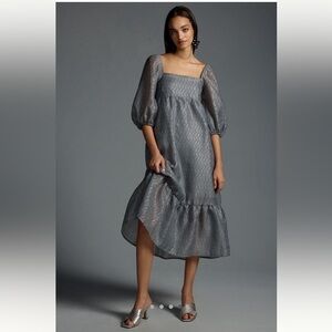 Like new! Anthropologie puff sleeve silver dress, size XS, only worn once